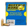 Buffalo Bore 10mm automatic 180 grain jacketed hollow point ammo, for an enhanced self-defense experience. It's ideal for use in handguns and delivers superior energy transfer with great stopping power - perfect for personal protection.