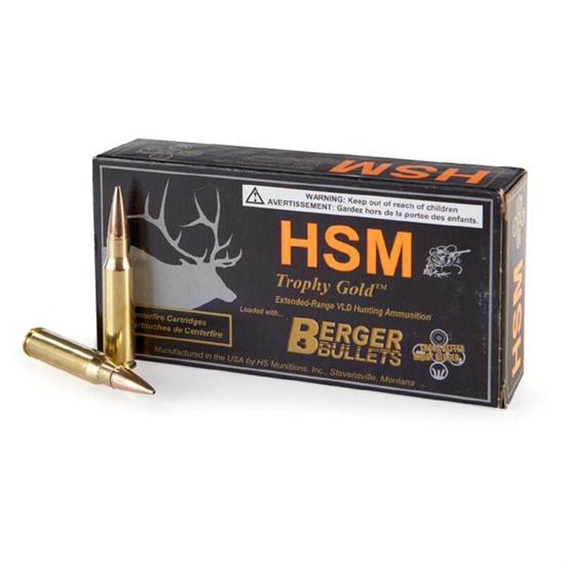 HSM Trophy Gold Ammunition 300 Winchester Magnum 185 Grain Berger Hunting  VLD Hollow Point Boat Tail Box of 20 - Gateway Ammo