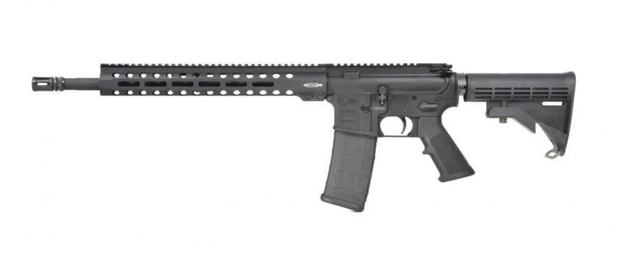 Colt 6940 Monolithic Rifle with a monolithic upper receiver and tactical accessories.