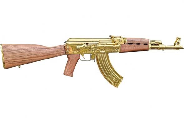 ZPAPM70 semi-automatic rifle with walnut stock and gold barrel finish, ideal for hunting and sporting.