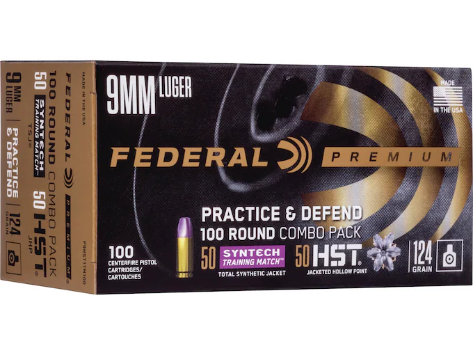 Federal Practice & Defend HST/Syntech Combo Ammunition 9mm Luger 124 Grain Box of 100