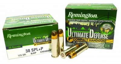 Remington HD Ultimate Defense Ammunition 38 Special +P 125 Grain Brass Jacketed Hollow Point
