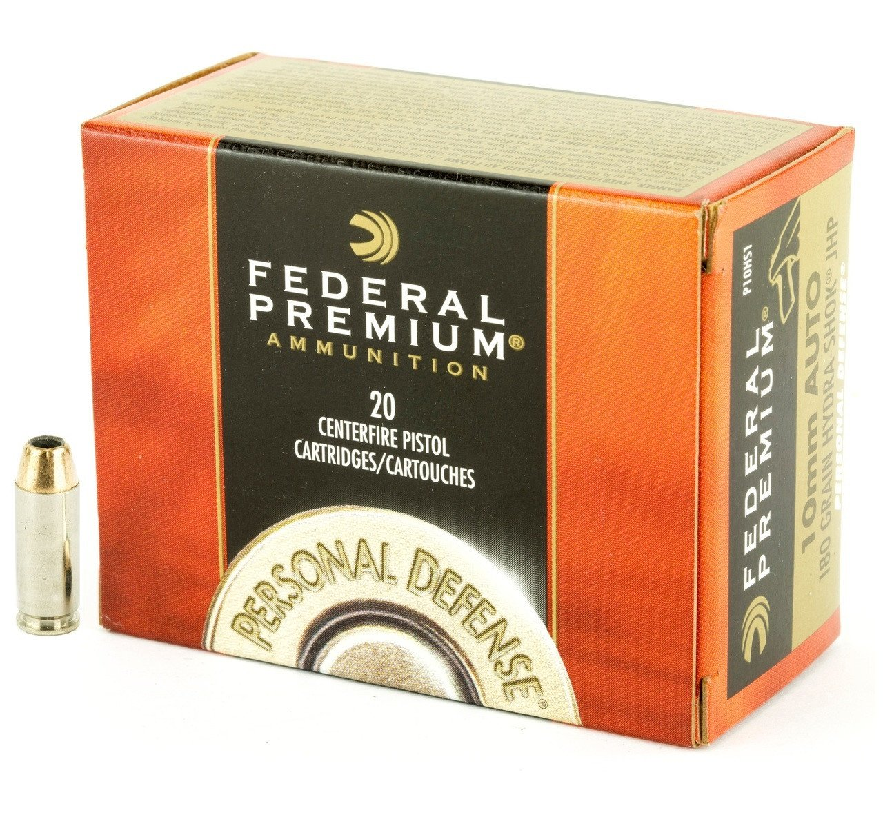 Federal Premium Personal Defense Ammunition 10mm Auto 180 Grain Hydra-Shok Jacketed Hollow Point Box of 20