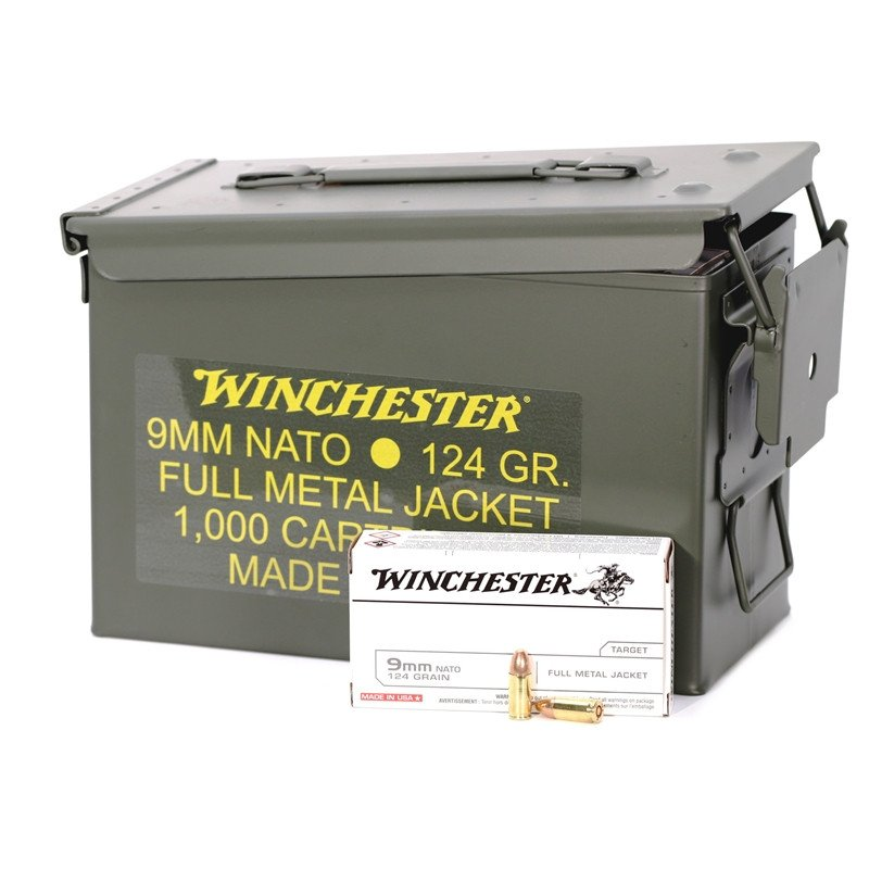 Winchester NATO Ammunition 9mm Luger 124 Grain Full  Can of 1000 (20 Boxes of 50)