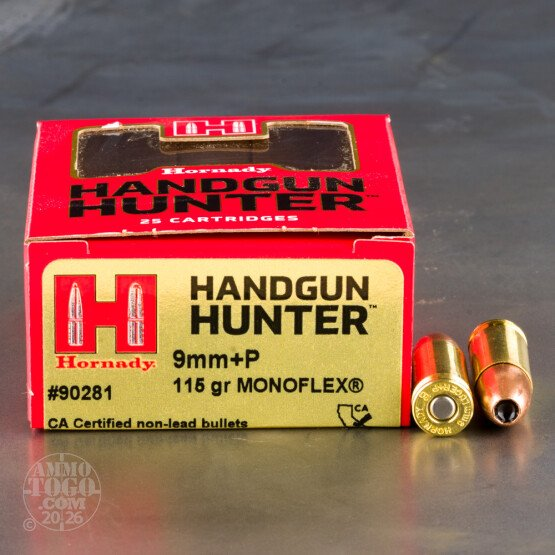 Hornady Handgun Hunter Ammunition 9mm Luger +P 115 Grain  Box of 25