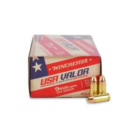 Winchester USA Valor NATO Ammunition 9mm Luger 124 Grain Full Metal Jacket