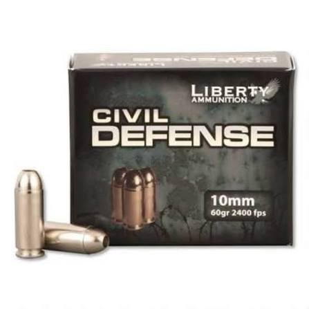 Liberty Ammo 10mm Ammunition Civil Defense LACD10032 60 Grain Fragmenting Hollow Point 20 rounds