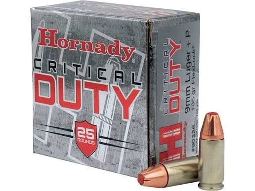 Hornady Critical Duty Ammunition 9mm Luger +P 135 Grain Box of 25