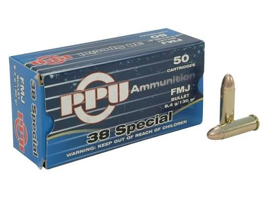 Prvi PPU 38 Special Ammunition PPR331 Full Metal Jacket 130 Grain Case of 500 Rounds