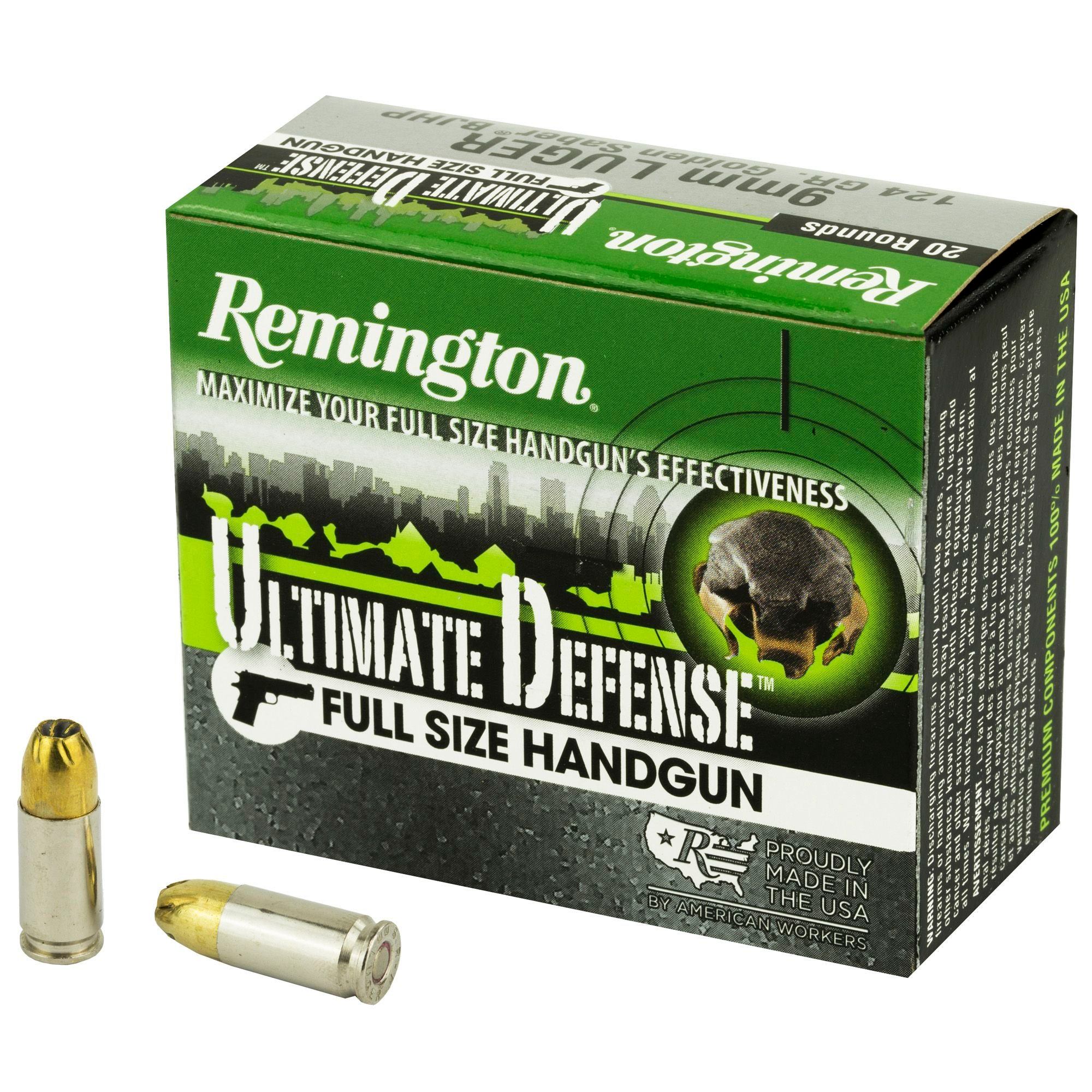 Remington HD Ultimate Defense Ammunition 9mm Luger 124 Grain Box of 20