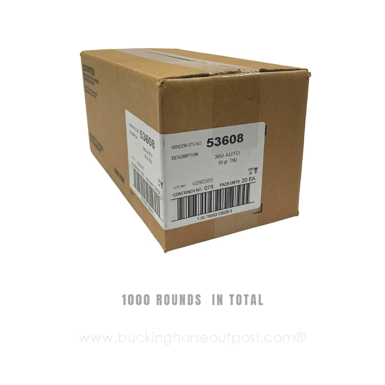 CCI 380 Auto Ammunition Speer Lawman 53608 95 Grain Total Metal Jacket Case of 1000 Rounds